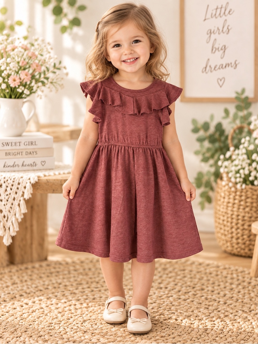 Mia Joy by Joyfolie Girls Size 2 Burgundy Ruffle Knit Dress NWT